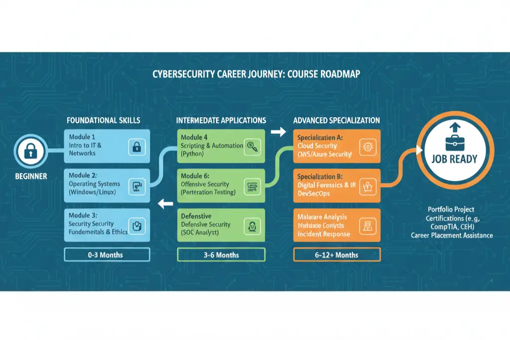 Comprehensive ethical hacking course curriculum overview from basics to advanced